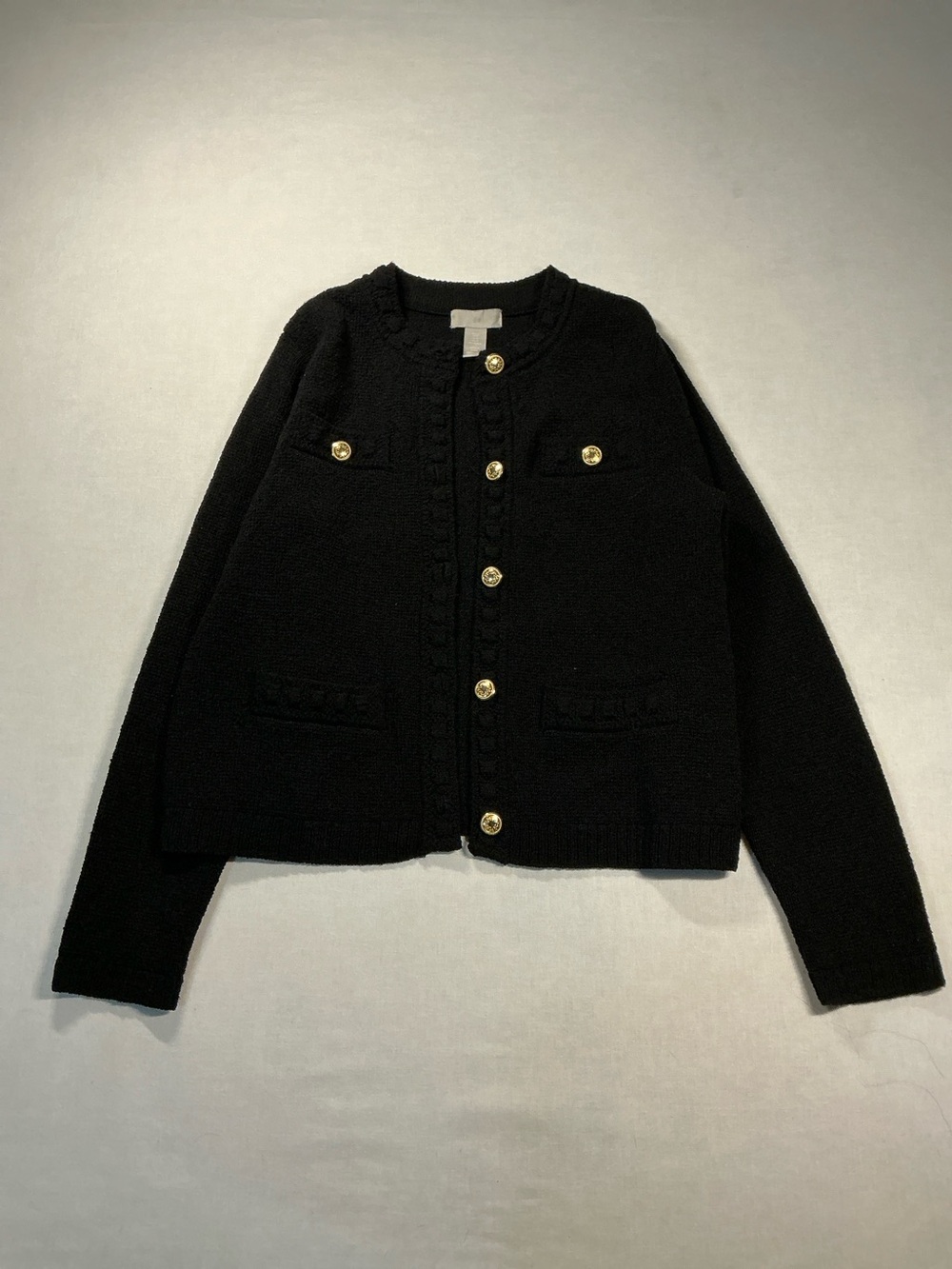 H&M Black Knit Cardigan Jacket with Gold Buttons